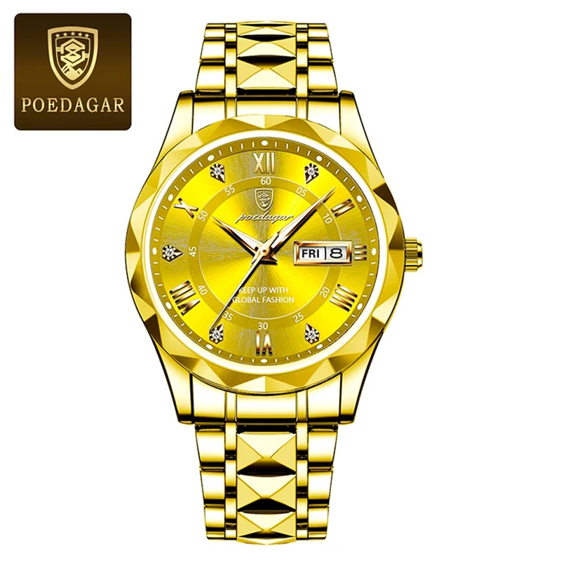 Poedagar PO615 Men Luxury Stainless Steel Luminous Quartz Wristwatch (Gold)